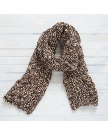 Chocolate River Brown and White 100% Alpaca Hand Knit Cable Stitch Scarf