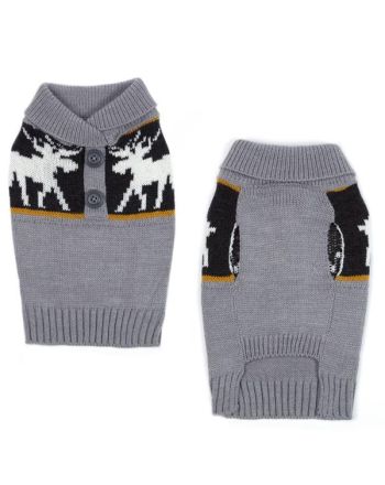 Gray Moose Shawl Collar Dog Sweater
