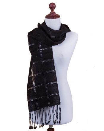 Midnight in Juliaca Women's Handwoven Black 100% Alpaca Wool Scarf