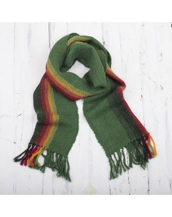 Moss Rainbow Green and Multicolored 100% Alpaca Wrap Scarf from Peru